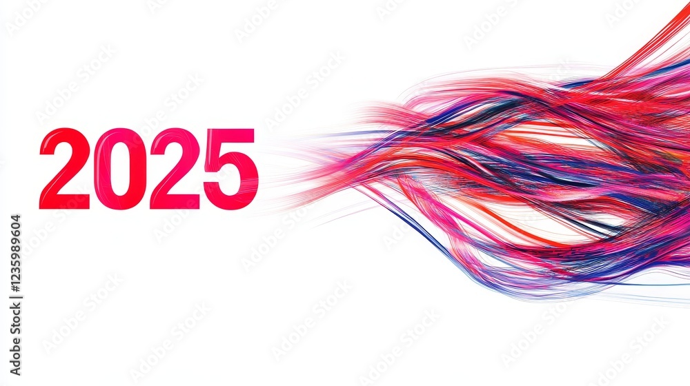 Poster vibrant 2025 concept with colorful lines - this image features the year 2025 alongside dynamic color