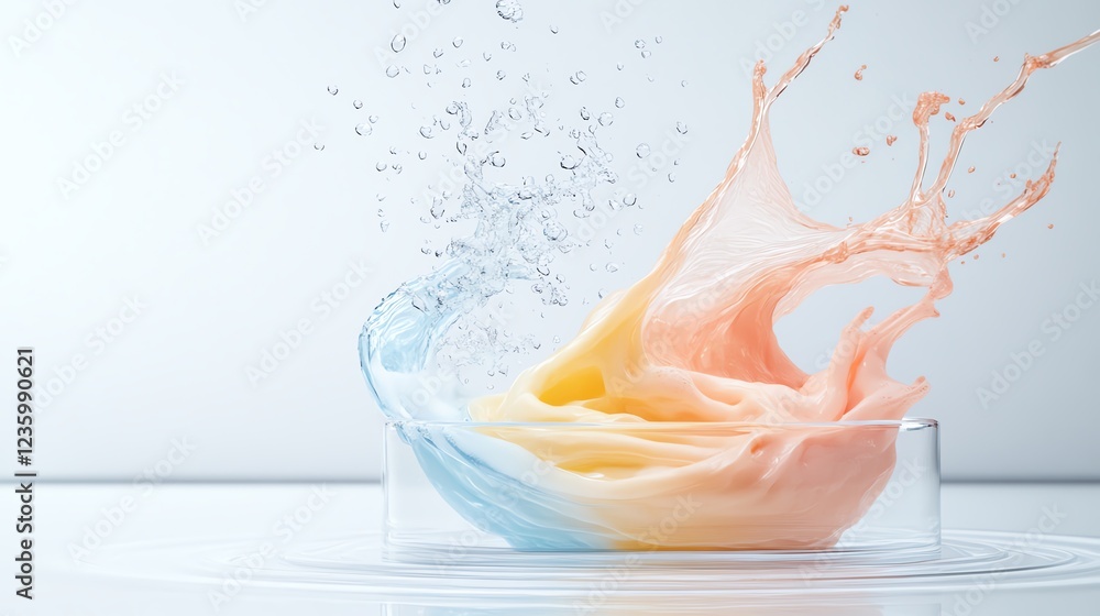 Poster vibrant color splash in water captured mid-air, creating a dynamic and artistic abstract effect with