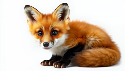 Adorable Red Fox Kit, Wildlife Portrait, Isolated on White