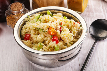 Vegan cuisine couscous with vegetables