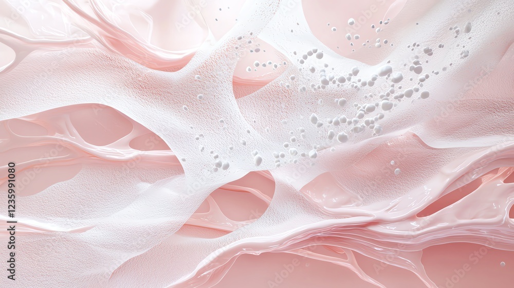 Aufkleber abstract pink and white fluid art with textured waves and delicate speckles, creating a serene and e