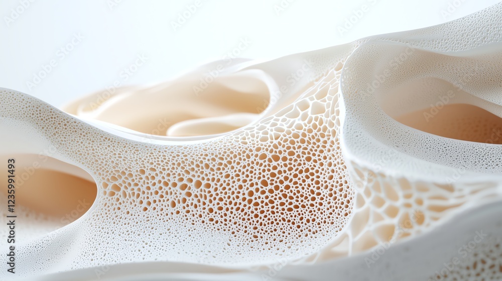 Poster abstract white wave texture with intricate perforations, creating a sense of movement and depth.