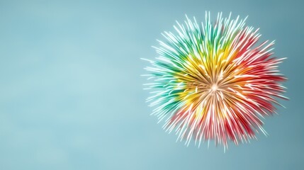 Colorful straws burst, light blue background, celebration concept, party decor