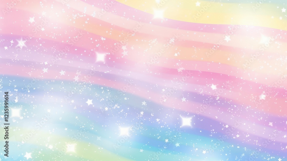 Poster soft pastel rainbow background with subtle stars and dreamy flowing patterns for creative design use