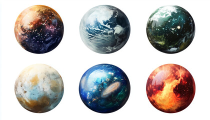 Surreal Planets Nature Elements Art - Set of 6 on White Background