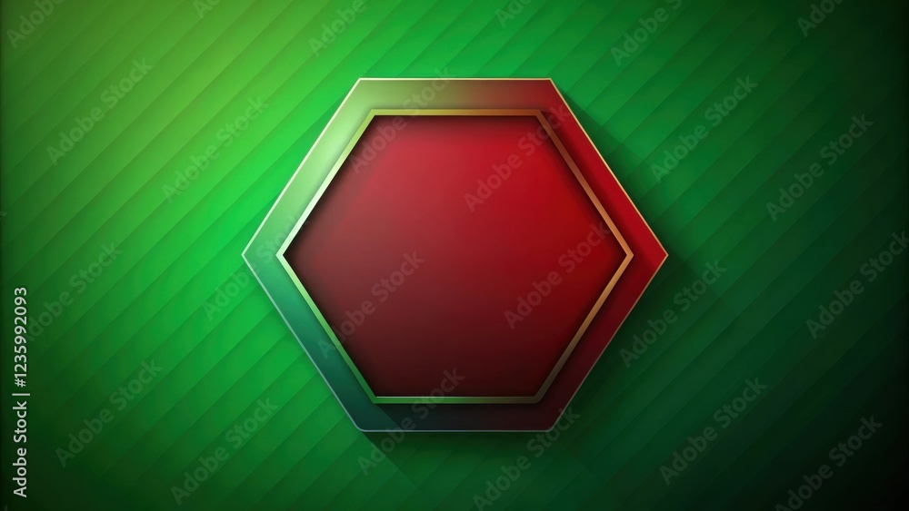 Leinwandbilder abstract geometric design featuring a red hexagon with a gold border against a green diagonal stripe