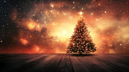 christmas tree under starry night sky