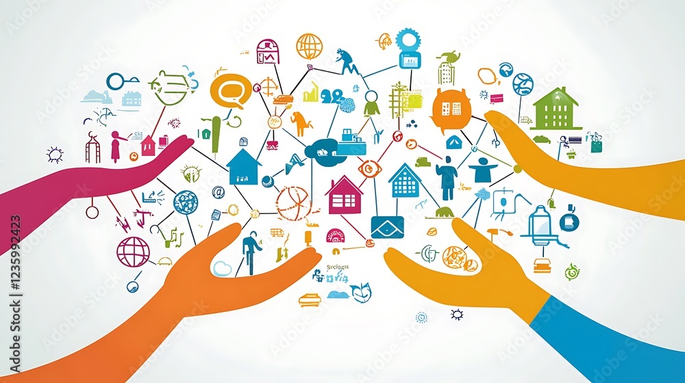 Poster hands connecting global network