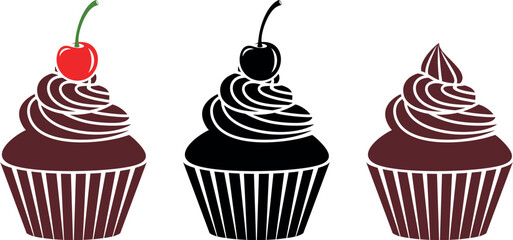 Cake set. Isolated cake on white background. Cupcake