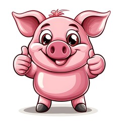 Cheerful Cartoon Pig Character with Thumbs Up Gesture for Fun Designs