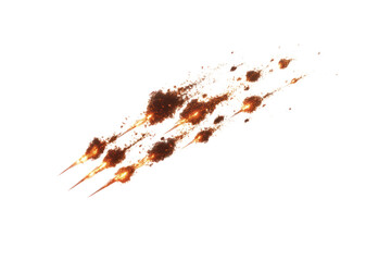 A group of meteors soaring across a star-filled sky, each with a glowing tail of fire, creating a beautiful celestial scene.