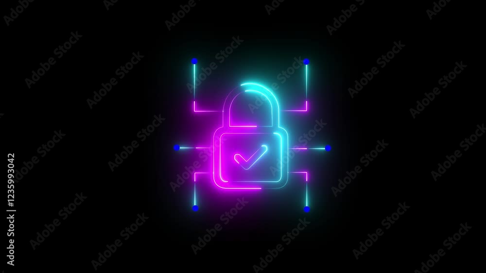 Poster digital neon data network protection, future technology digital data network connection background c