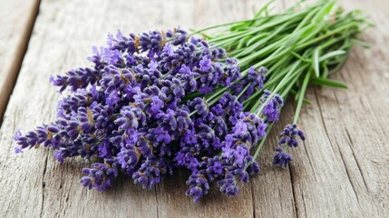 Naklejka premium lavender bouquet on rustic wooden background
