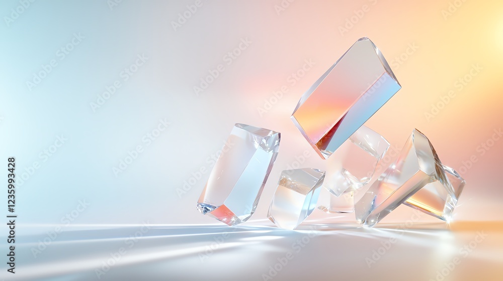Aufkleber abstract crystal shapes with colorful reflections on soft gradient background showcasing modern mini