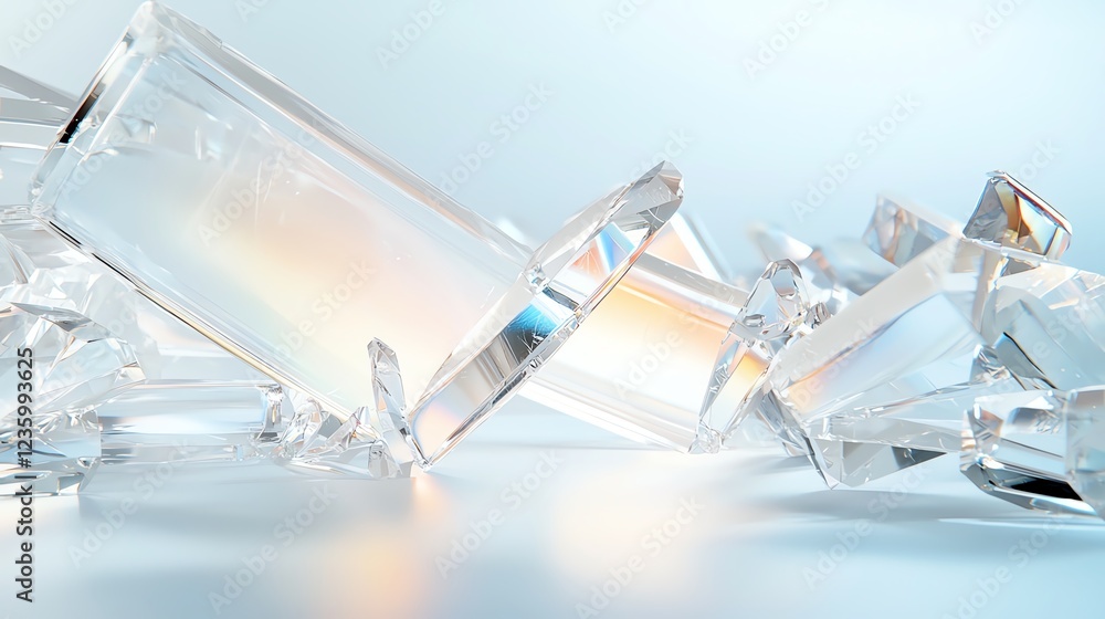 Aufkleber abstract arrangement of transparent prisms with colorful light reflections on a smooth surface, crea