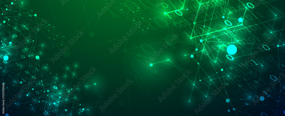 Leinwandbilder Vector isometric illustration. Digital technology and engineering background with glowing effect and numbers.