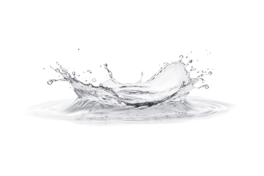 A single, clear water droplet splashing into a smooth water body, generating perfectly symmetrical circular waves.