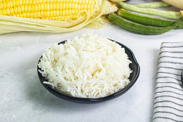 Steamed basmati rice in the bowl