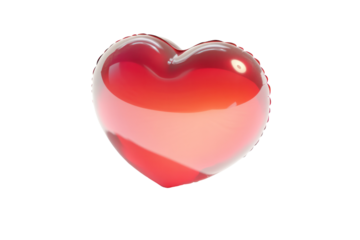 A smooth, glossy red heart balloon floating in mid-air, casting a soft shadow below it, with a gradient effect where the red fades into a pink tint