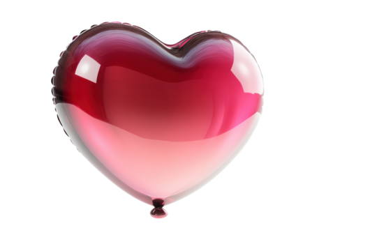 A smooth, glossy red heart balloon floating in mid-air, casting a soft shadow below it, with a gradient effect where the red fades into a pink tint