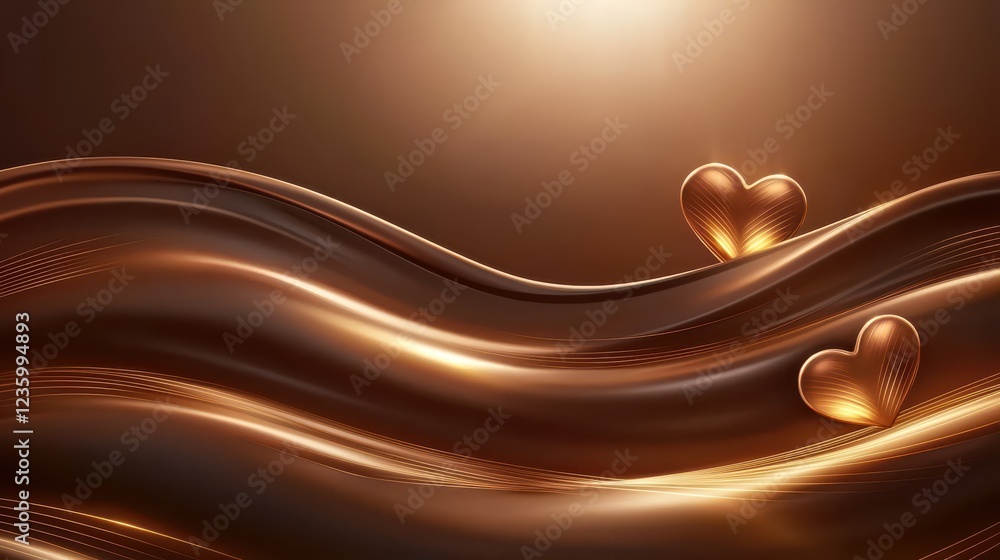 Poster smooth chocolate waves with glowing heart patterns embossed on the surface.