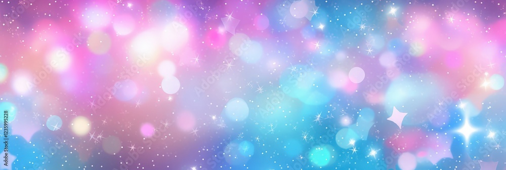 Poster pastel rainbow background with soft bokeh and sparkling stars for creative projects and artistic des
