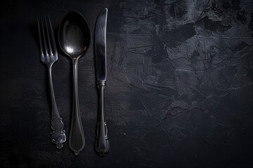 A Spoon and Fork in the Dark Background