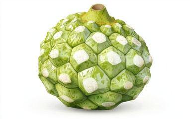Fresh cherimoya with green scaly skin and creamy white flesh isolated on a white background