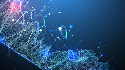 Big Data. Abstract digital futuristic vector illustration on technology background. Data mining and management concept. Hand drawn art.