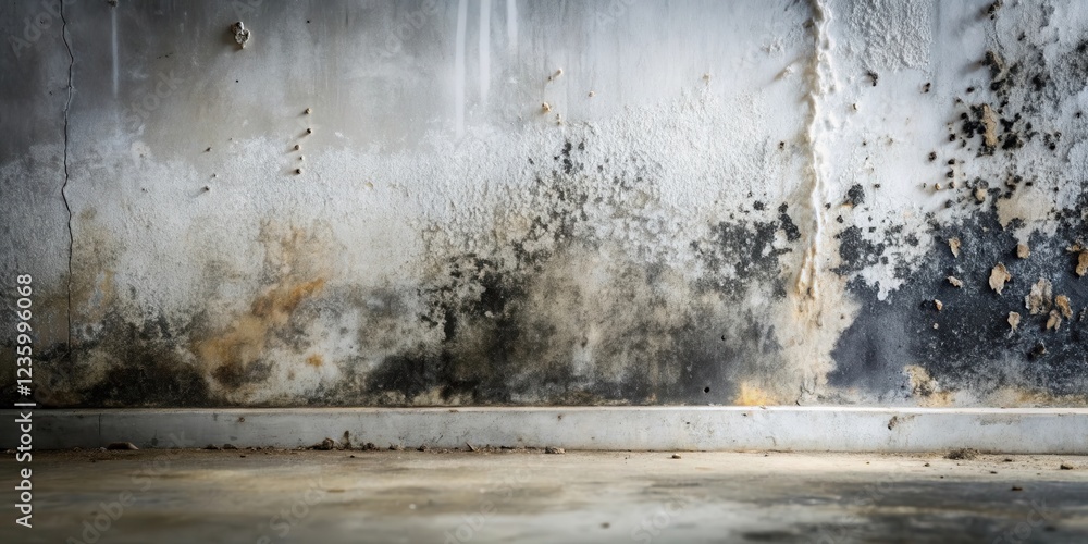 Leinwandbilder a weathered concrete wall with a small base, showing signs of water damage and age, creating a drama