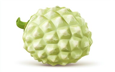 Fresh cherimoya with green scaly skin and creamy white flesh isolated on a white background