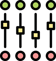 Adjusting audio levels or settings with four vertical sliders, symbolizing control and precision in sound or image editing