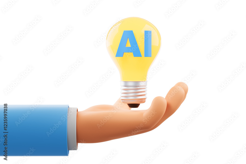 Poster hand holding yellow lightbulb with 