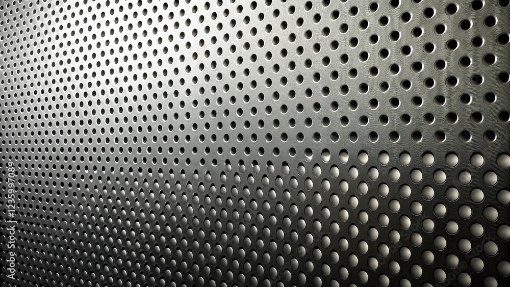 Aufkleber A metallic surface with a repeating pattern of circular holes, creating a textured and industrial aesthetic.
