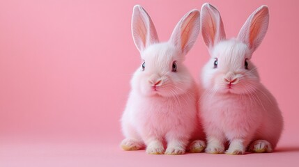 Obraz premium Pink bunnies studio shot, pastel background, Easter