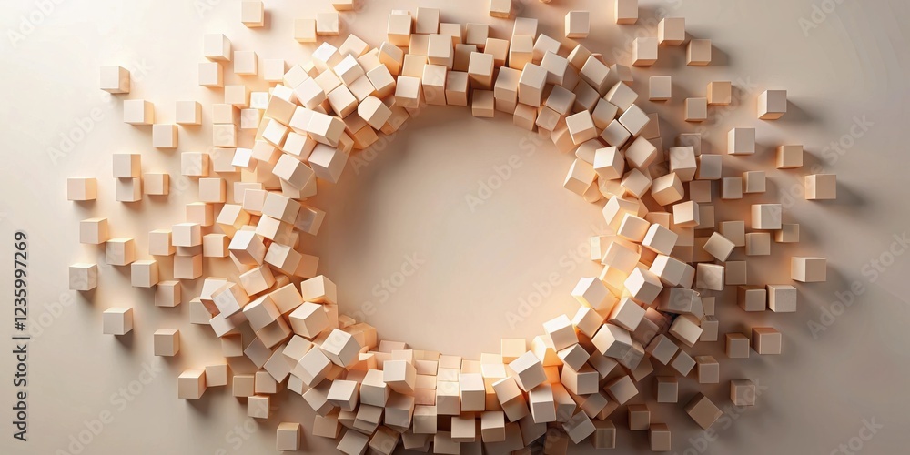 Aufkleber abstract composition of cubic shapes forming a circle with a neutral background