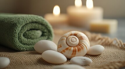 spa day relaxation with seashell and stones