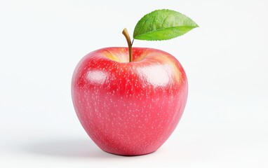 Fresh red apple with a green leaf isolated on a white background