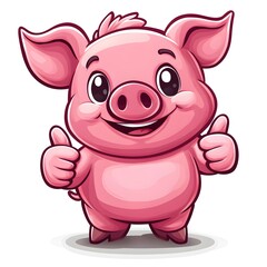 Cute Cartoon Pig with Thumbs Up Gesture in Vibrant Style