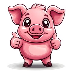 Cute Cartoon Pig Character Giving Thumbs Up in Bright Colors