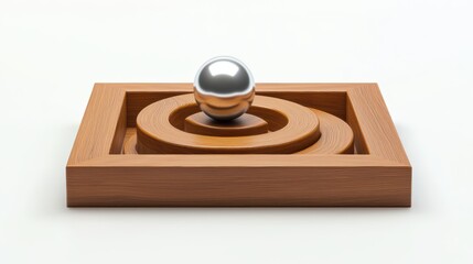 A maze puzzle board made of wood with a small steel ball rolling through.
