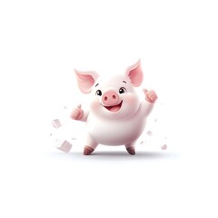 Cute Cartoon Pig with Cheerful Expression and Joyful Gesture