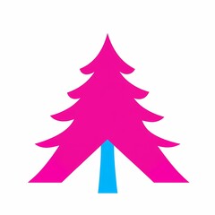 Fototapeta premium Stylized pine tree and tent icon in pink and blue.
