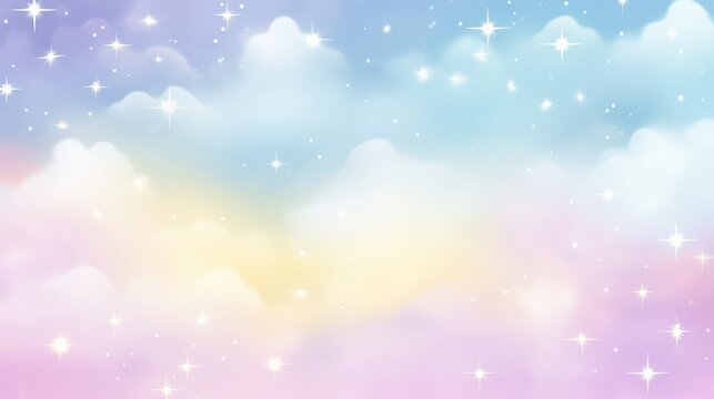 Serene Pastel Clouds with Sparkling Stars Over a Soft Background, Perfect for Dreamy Designs and Creative Projects