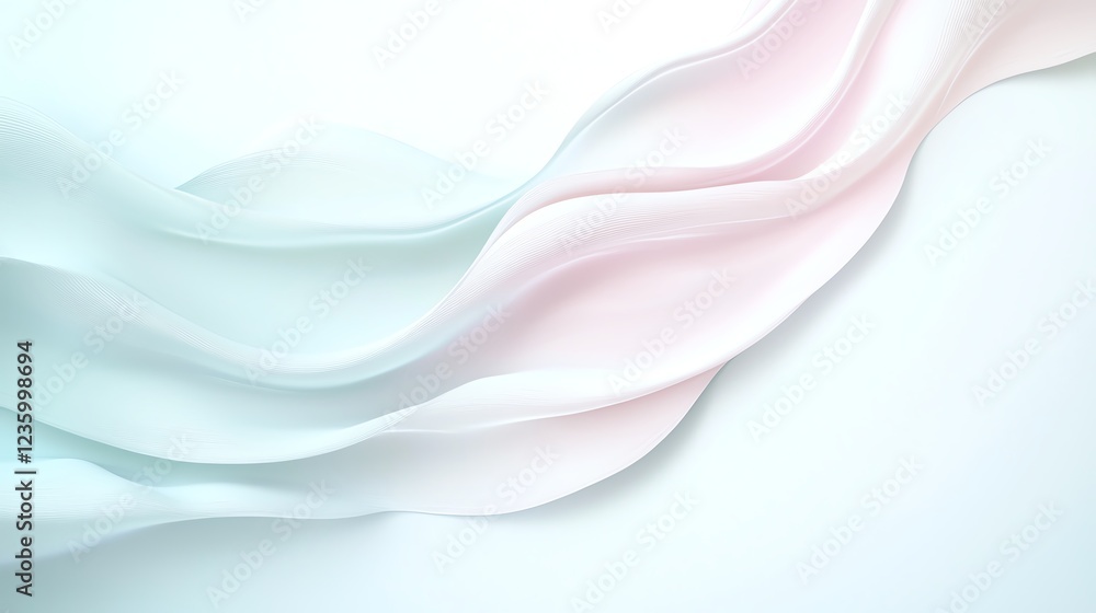Poster soft pastel waves creating a fluid abstract background, evoking a sense of calm and serenity. ideal 