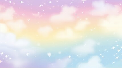 Fototapeta premium Soft Pastel Rainbow Sky with Whimsical Clouds and Stars, Perfect for Backgrounds, Artwork, or Dreamy Designs in Gentle Colors