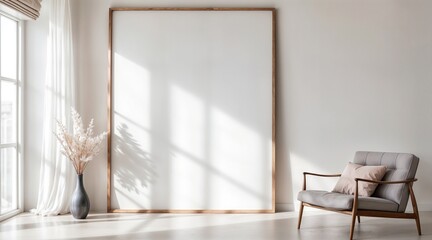 minimalist interior with large format blank poster 