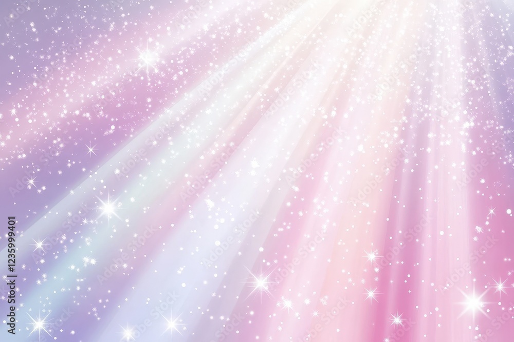 Poster ethereal pastel background with soft light rays and sparkling stars for dreamy visuals in design and