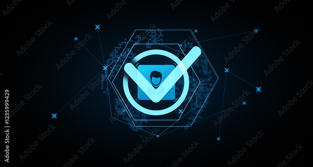 Aufkleber digital authentication icon with user profile. 3d rendering