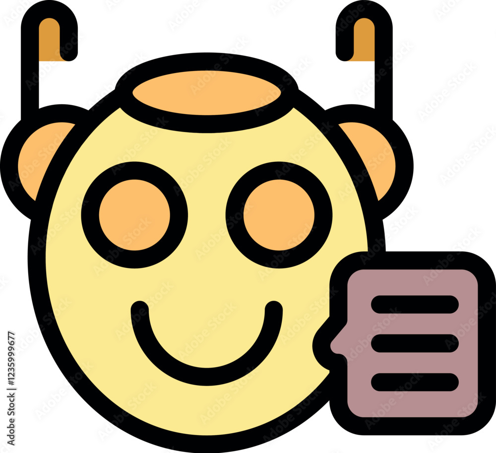 Poster smiling chatbot showing chat message icon, expressing positivity and helpfulness in online communica